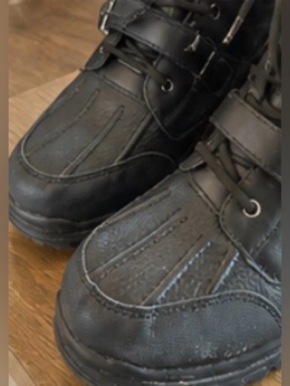 Polo by Ralph Lauren Black Leather Lace-Up Buckle Ankle Boots